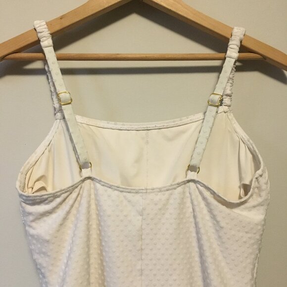 Off-White Textured Polka Dot Built in Support Swimsuit - Picture 5 of 16